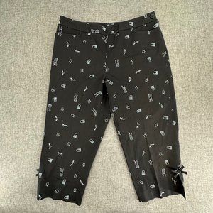 Ann Taylor LOFT Cropped Pants‎ Black White Embroidered Print 6 Petite 99% Cotton